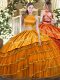Comfortable Orange Sleeveless Ruffled Layers Floor Length Quinceanera Gown