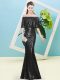 Black Half Sleeves Sequined Zipper Prom Dress for Prom and Party