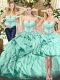 Sleeveless Organza Floor Length Lace Up Sweet 16 Dress in Apple Green with Beading and Ruffles