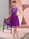 Flare Scoop Sleeveless Backless Prom Evening Gown Purple Chiffon