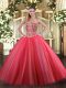 Inexpensive Coral Red Sleeveless Beading Floor Length Sweet 16 Dresses