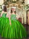 Green Lace Up Straps Beading Little Girls Pageant Dress Satin Sleeveless