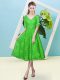 On Sale Green Empire V-neck Half Sleeves Lace Tea Length Lace Up Bowknot Court Dresses for Sweet 16
