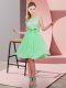 Apple Green Chiffon Side Zipper Scoop Sleeveless Knee Length Dama Dress for Quinceanera Lace and Bowknot