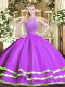 Eggplant Purple Tulle Zipper Vestidos de Quinceanera Sleeveless Floor Length Beading