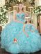 Modern Organza Sleeveless Floor Length Quince Ball Gowns and Beading and Ruffles