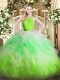 Multi-color Ball Gowns Organza Scoop Sleeveless Ruffles Floor Length Zipper Quinceanera Dresses