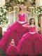 Red Sleeveless Ruffles Floor Length 15th Birthday Dress