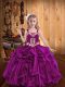 Fuchsia Ball Gowns Embroidery and Ruffles Kids Formal Wear Lace Up Organza Sleeveless Floor Length