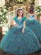Teal Sleeveless Beading and Ruffles Floor Length Little Girls Pageant Gowns