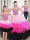 Multi-color Lace Up Sweetheart Beading and Ruffles 15th Birthday Dress Organza Sleeveless