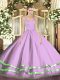 Sleeveless Tulle Floor Length Zipper Quinceanera Dresses in Lavender with Ruffled Layers