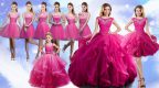 High End Sleeveless Organza Floor Length Lace Up Sweet 16 Dresses in Fuchsia with Beading and Ruffles