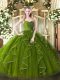 Olive Green Sleeveless Ruffles Floor Length Ball Gown Prom Dress