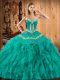 Satin and Organza Sleeveless Floor Length Quinceanera Gowns and Embroidery and Ruffles