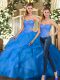 Stunning Blue Sleeveless Organza Lace Up Quince Ball Gowns for Military Ball and Sweet 16 and Quinceanera