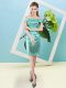 High Class Sequins Prom Dresses Turquoise Zipper Short Sleeves Mini Length