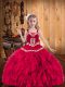 Coral Red Lace Up Little Girl Pageant Gowns Embroidery and Ruffles Sleeveless Floor Length