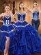 Royal Blue Ball Gowns Sweetheart Sleeveless Organza Floor Length Lace Up Embroidery and Ruffles Sweet 16 Dress
