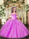 Lilac Ball Gowns Appliques and Ruffles Pageant Dress Lace Up Organza Sleeveless Floor Length