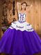 On Sale Purple Strapless Lace Up Embroidery Sweet 16 Dress Sleeveless