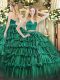 Fantastic Dark Green Organza Zipper Quince Ball Gowns Sleeveless Floor Length Ruffled Layers