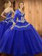 Vintage Blue Quinceanera Dresses Military Ball and Sweet 16 and Quinceanera with Ruffles Sweetheart Sleeveless Lace Up