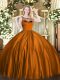 Brown Ball Gowns Satin Scoop Sleeveless Beading Floor Length Zipper Sweet 16 Quinceanera Dress