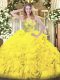 Noble Gold Sleeveless Floor Length Beading and Ruffles Zipper 15 Quinceanera Dress