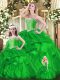 Green Organza Lace Up Sweetheart Sleeveless Floor Length Quince Ball Gowns Beading and Ruffles
