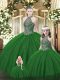 Beauteous Halter Top Sleeveless Lace Up Sweet 16 Dresses Dark Green Tulle