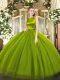 Floor Length Olive Green Vestidos de Quinceanera Scoop Sleeveless Clasp Handle