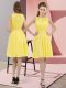Scoop Sleeveless Dama Dress Knee Length Sequins Yellow Chiffon