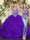 Lovely Purple Sleeveless Tulle Lace Up Ball Gown Prom Dress for Military Ball and Sweet 16 and Quinceanera