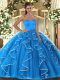 Ball Gowns 15th Birthday Dress Baby Blue Sweetheart Organza Sleeveless Floor Length Lace Up