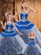 Sweetheart Sleeveless Sweet 16 Dresses Sweep Train Embroidery Multi-color Fabric With Rolling Flowers
