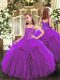 Purple Lace Up Little Girls Pageant Gowns Beading and Ruffles Sleeveless Floor Length