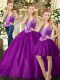 Inexpensive Purple Sleeveless Tulle Lace Up Quinceanera Gown for Military Ball and Sweet 16 and Quinceanera