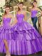 Super Eggplant Purple Sleeveless Organza Lace Up 15th Birthday Dress for Military Ball and Sweet 16 and Quinceanera