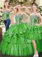 Green Lace Up Quinceanera Gown Beading and Ruffled Layers Sleeveless Floor Length