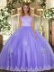 New Style Floor Length Lavender Sweet 16 Quinceanera Dress Scoop Sleeveless Clasp Handle