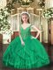 Turquoise Tulle Lace Up Pageant Gowns For Girls Sleeveless Floor Length Beading and Ruffles