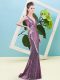 Lilac V-neck Neckline Sequins Evening Dress Sleeveless Zipper