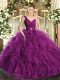 Fuchsia Backless Ball Gown Prom Dress Beading Sleeveless Floor Length