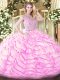 Inexpensive Lilac Ball Gowns Tulle Bateau Sleeveless Beading and Ruffled Layers Zipper 15 Quinceanera Dress Sweep Train