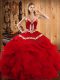 Vintage Wine Red Quinceanera Gown Military Ball and Sweet 16 and Quinceanera with Embroidery and Ruffles Sweetheart Sleeveless Lace Up