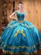 Satin and Organza Sleeveless Floor Length Sweet 16 Dress and Beading and Embroidery