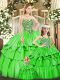 Fantastic Green Sweetheart Neckline Beading and Ruffled Layers 15 Quinceanera Dress Sleeveless Lace Up