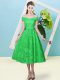 Hot Selling Off The Shoulder Cap Sleeves Dama Dress Tea Length Bowknot Green Lace