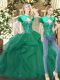Floor Length Lace Up Ball Gown Prom Dress Dark Green for Military Ball and Sweet 16 and Quinceanera with Beading and Ruffles